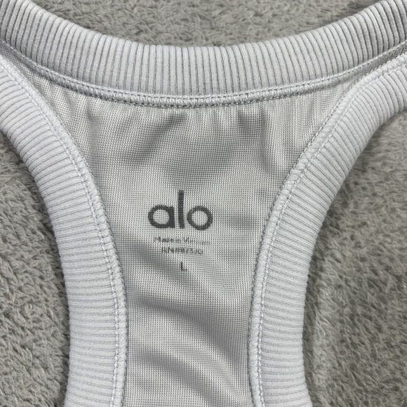 Alo Yogo Tank Top Shirt Womens Large Ribbed Racerback Gray Gym Workout Athletic - Picture 4 of 11